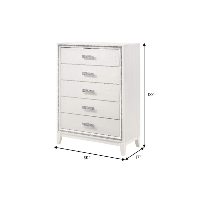 Chest with 5 Drawers and Shimmer Accent Trim, White