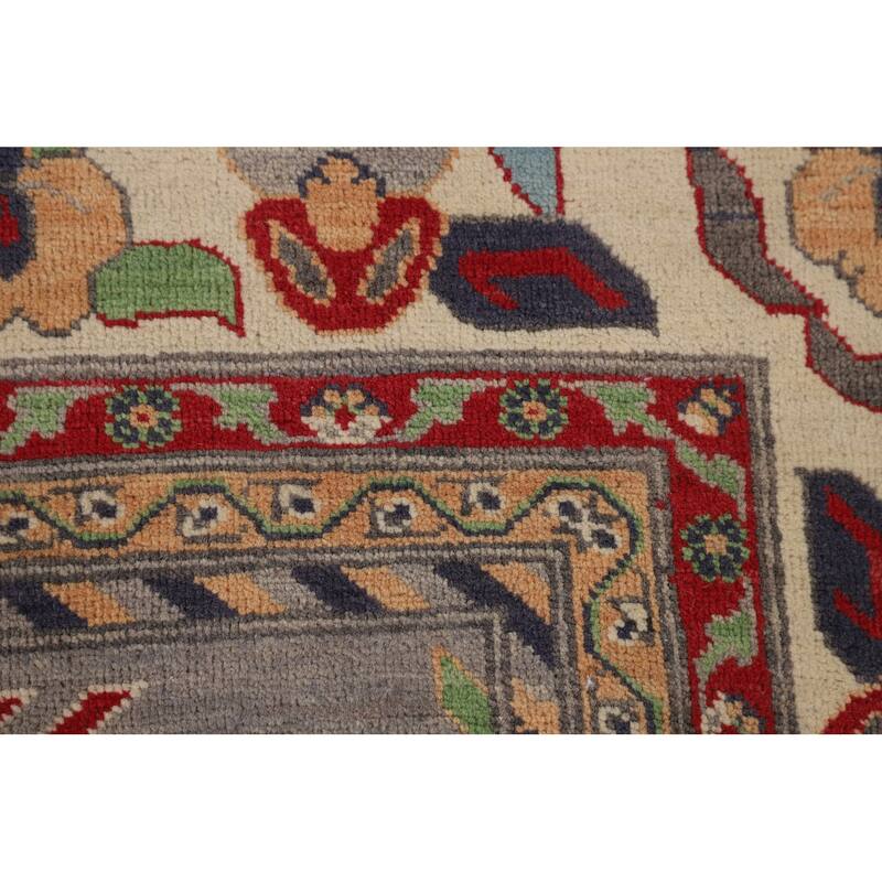 Grey Traditional Kazak Rug Hand-Knotted Wool Carpet - 9'7" x 13'2"