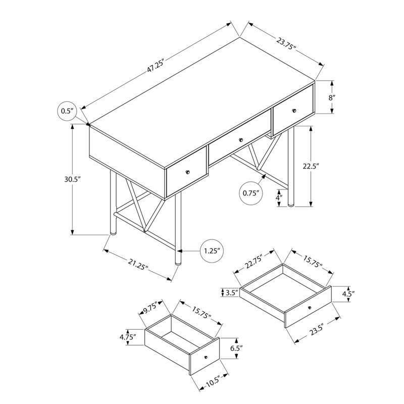 Modern 48" Computer Desk with 2 Side Storage Drawers and Metal Legs