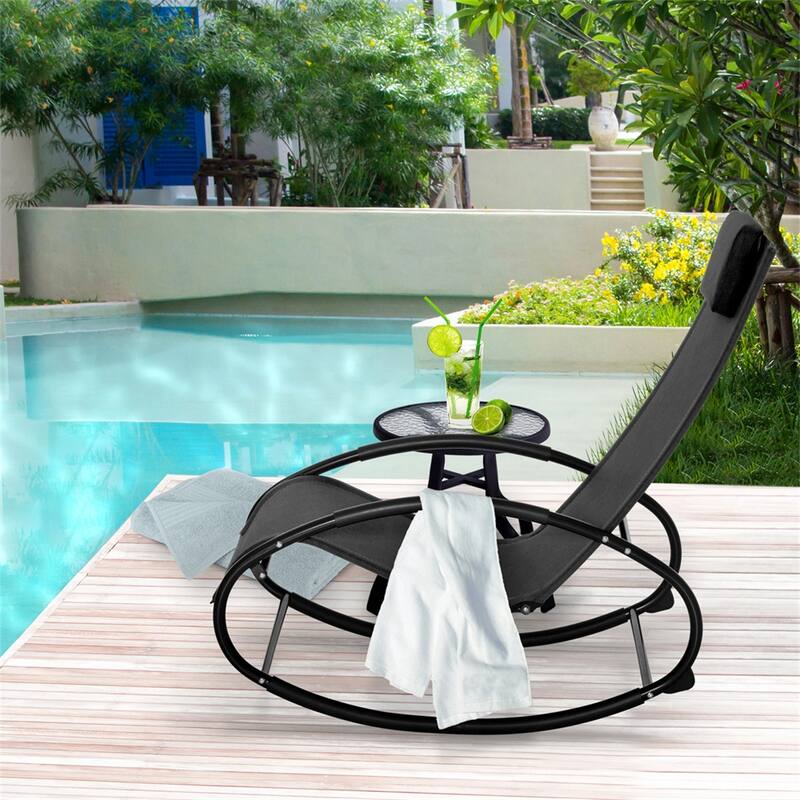 Outsunny Pool Lounger,Outdoor Rocking Lounge Chair,Sun Tanning Rocker