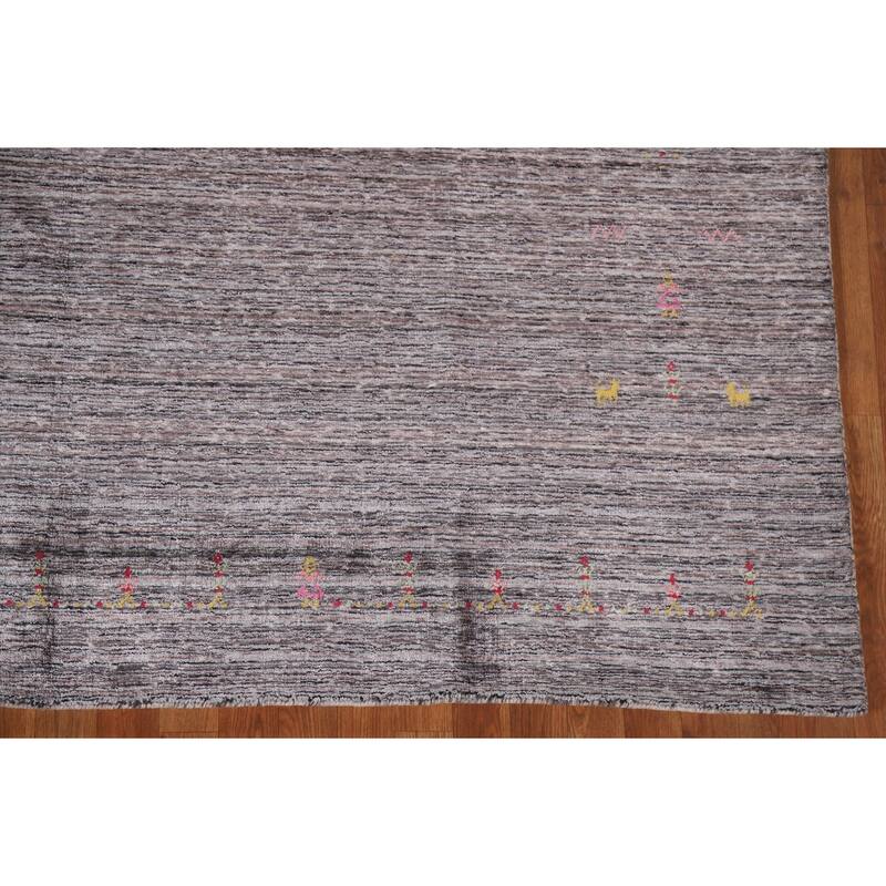 Striped Gabbeh Indian Area Rug Hand-Knotted Brown Wool Carpet - 7'10"x 9'9"