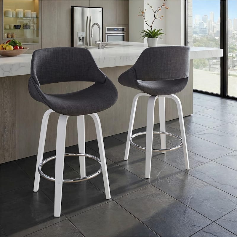 Fabrico 26" Fixed-Height Counter Stool - Set of 2 - Charcoal Fabric