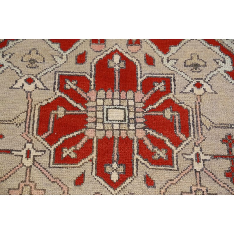 Hand Knotted Oriental 100% Wool Carpet Traditional Medallion Beige & Ivories Heriz (serapi) Area Rug - 11' 9'' X 8' 9''