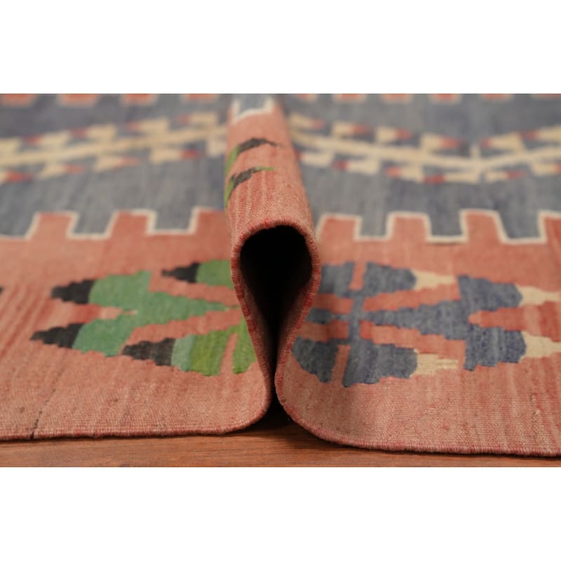 Hand Woven Oriental 100% Wool Carpet Southwestern Tribal Oranges & Rust Kilim Area Rug - 9' 3'' X 5' 1''