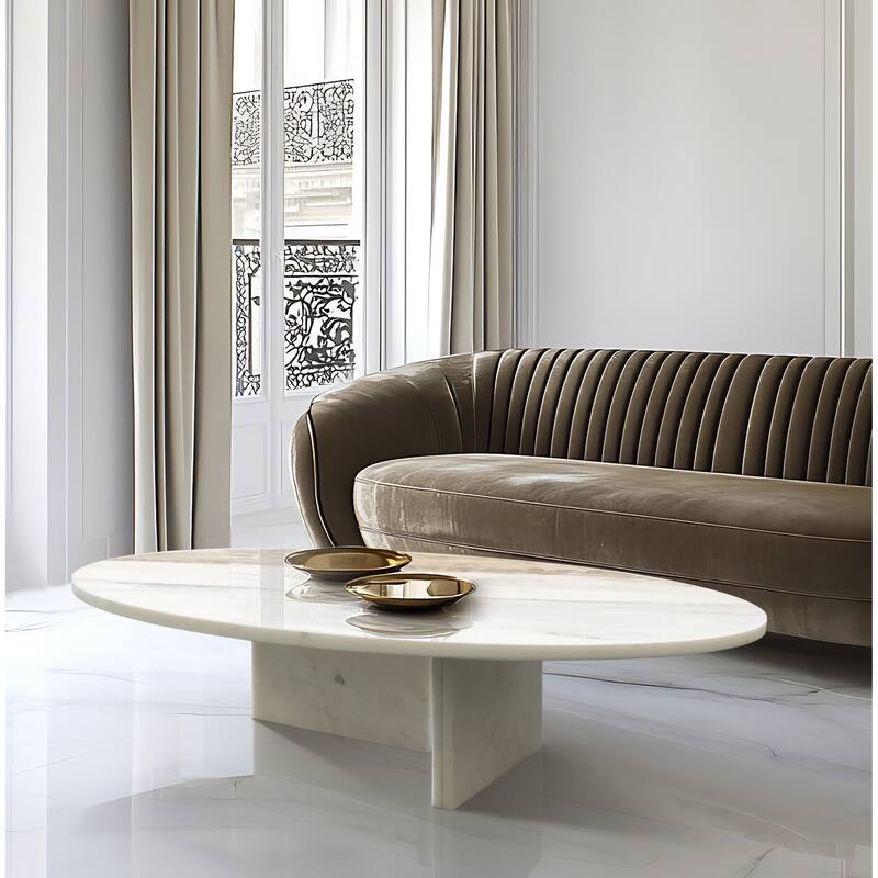 Roomfitters Round Marble Coffee Table, Natural Stone Living Room Table, Solid Marble Low Profile Design