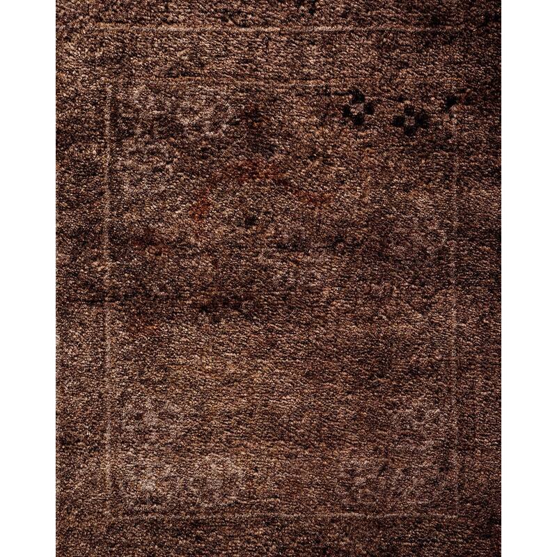 Overton Hand Knotted Wool Vintage Inspired Modern Contemporary Overdyed Brown Area Rug - 3' 0" x 9' 4"