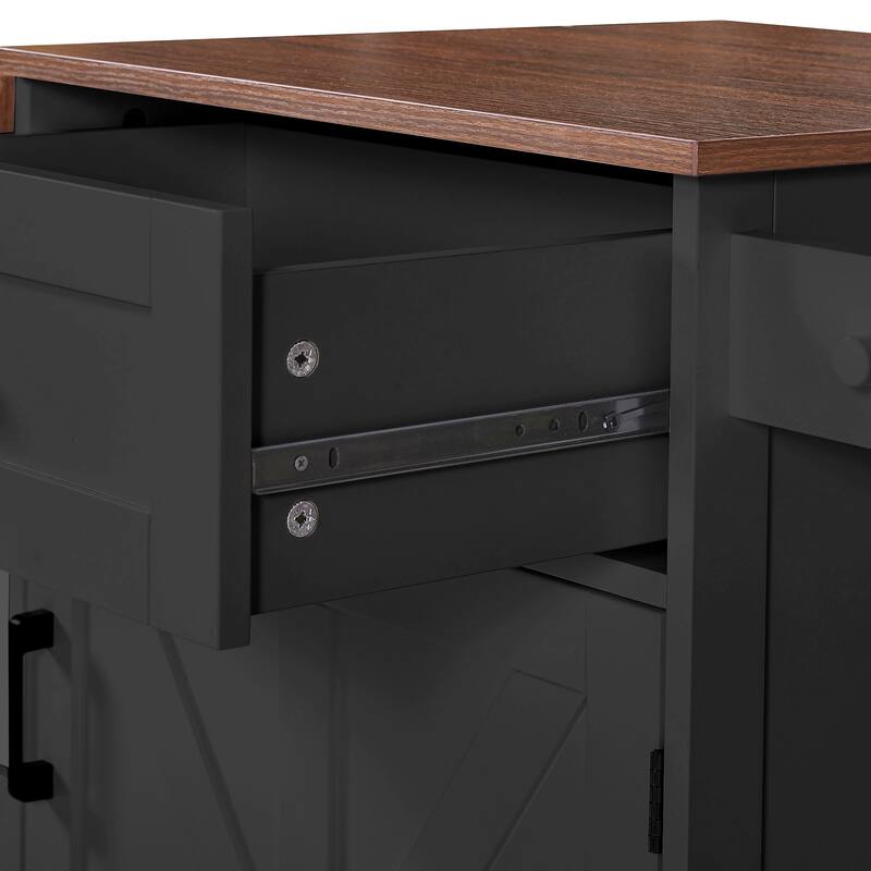 39.3" Farmhouse Kitchen Island with Drop Leaf, Towel Rack & Rolling Cart