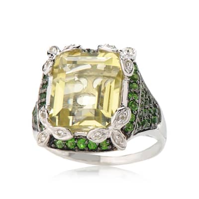 925 Sterling Silver Lemon Quartz, Chrome Diopside Ring