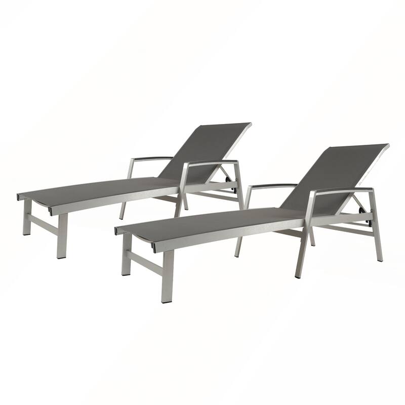 Aluminum Frame Adjustable Mesh Chaise Lounges Set - Grey