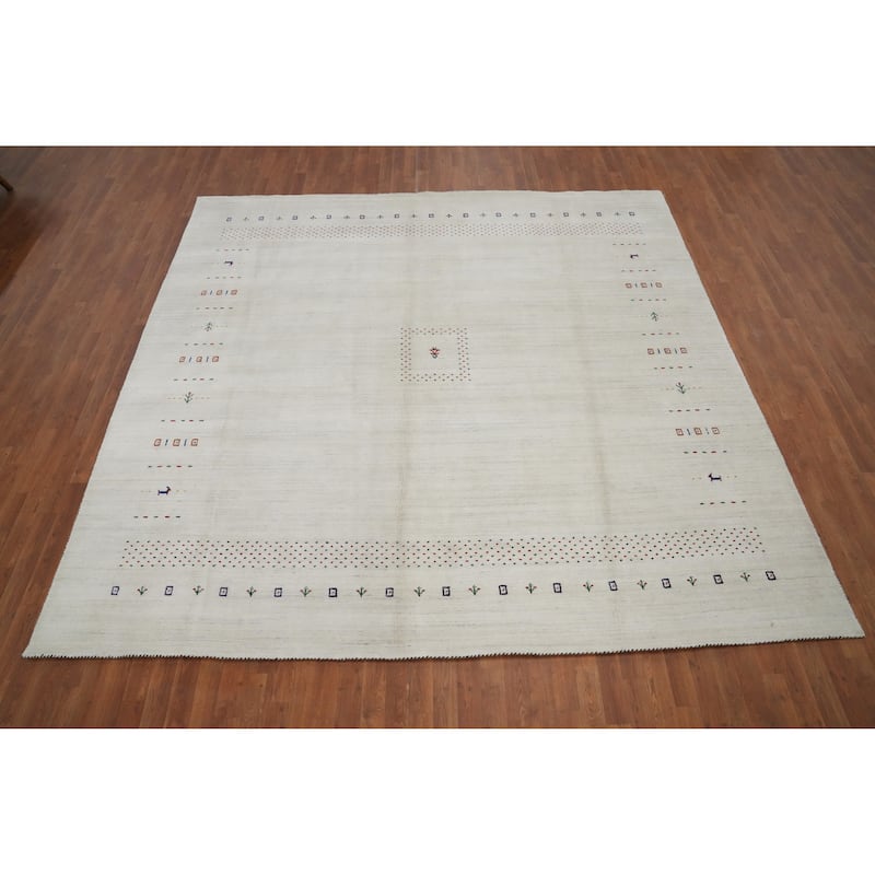 Hand Knotted Oriental 100% Wool Carpet Tribal Animal Pictorial Beige & Ivories Gabbeh Area Rug - 9' 8'' X 10' 0''