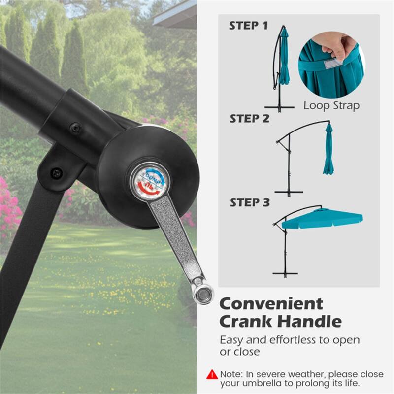 10ft Patio Cantilever Umbrella with Crank Handle and Adjustable Tilt Protective Cover Included