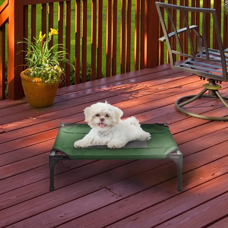 Petmaker Steel Frame Elevated Dog Bed with Non-Slip Feet - Indoor/Outdoor Puppy Cot for Pets - Small - Green