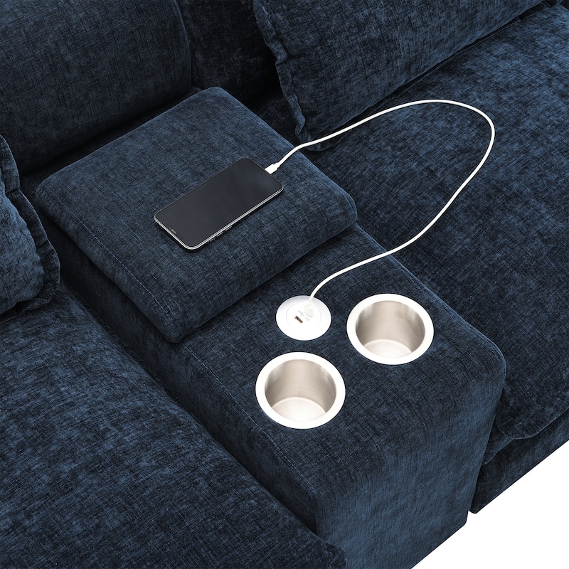 123" Chenille U-Shaped Sectional Sofa with Console & USB Charger