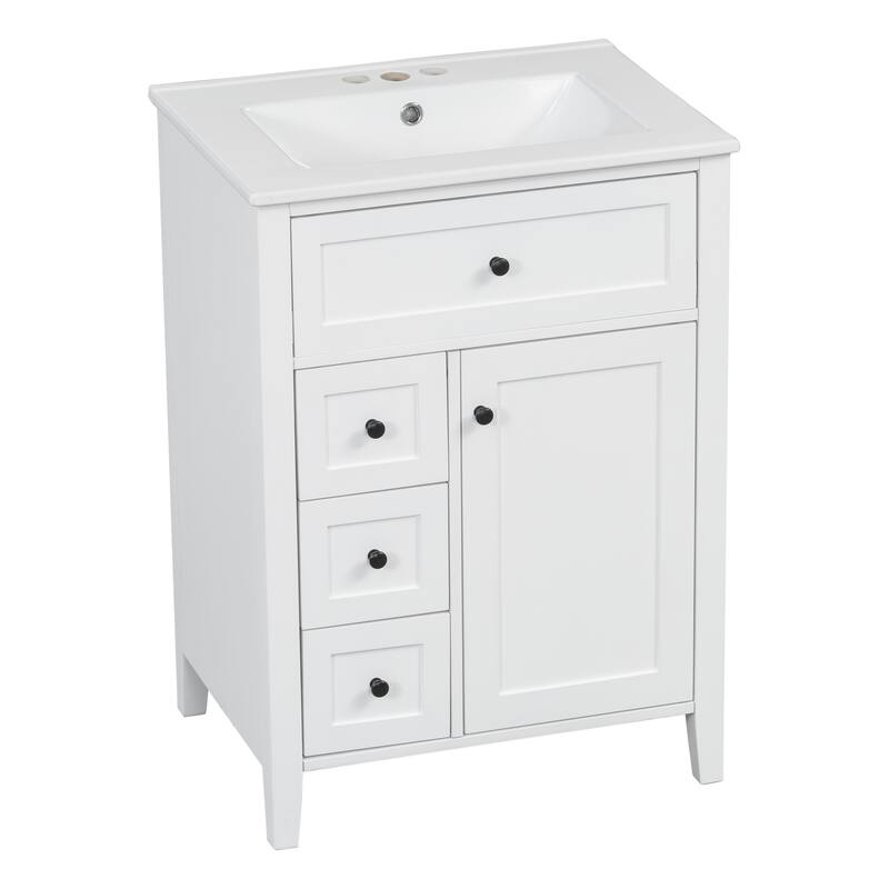 24" Bathroom Vanity With Sink, 3 Drawers & Cabinet With Adjustable Shelves, Modern Design