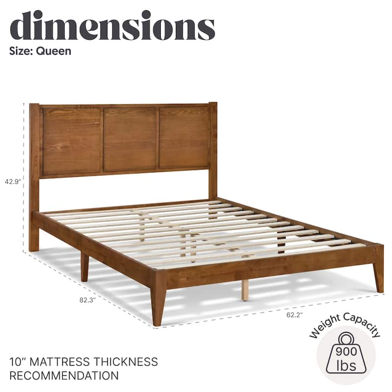 Elly Queen Walnut Solid Rubberwood Platform Bed Frame