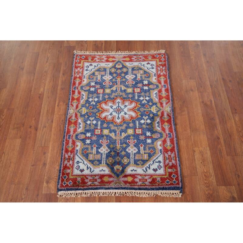 Blue Kazak Indian Accent Rug Hand-Knotted Wool Carpet - 2'0" x 3'0"