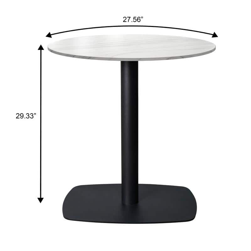 Vail Round Dining Table 27 in. Sintered Stone Tabletop in Black Stainless Steel Square Pedestal Base for Kitchen and Dining Room