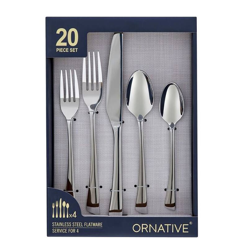 Ornative Abril 18/0 Mirror Stainless Steel 20 Pieces Flatware Set - 10.63" H x 6.69" W x 2.76" D
