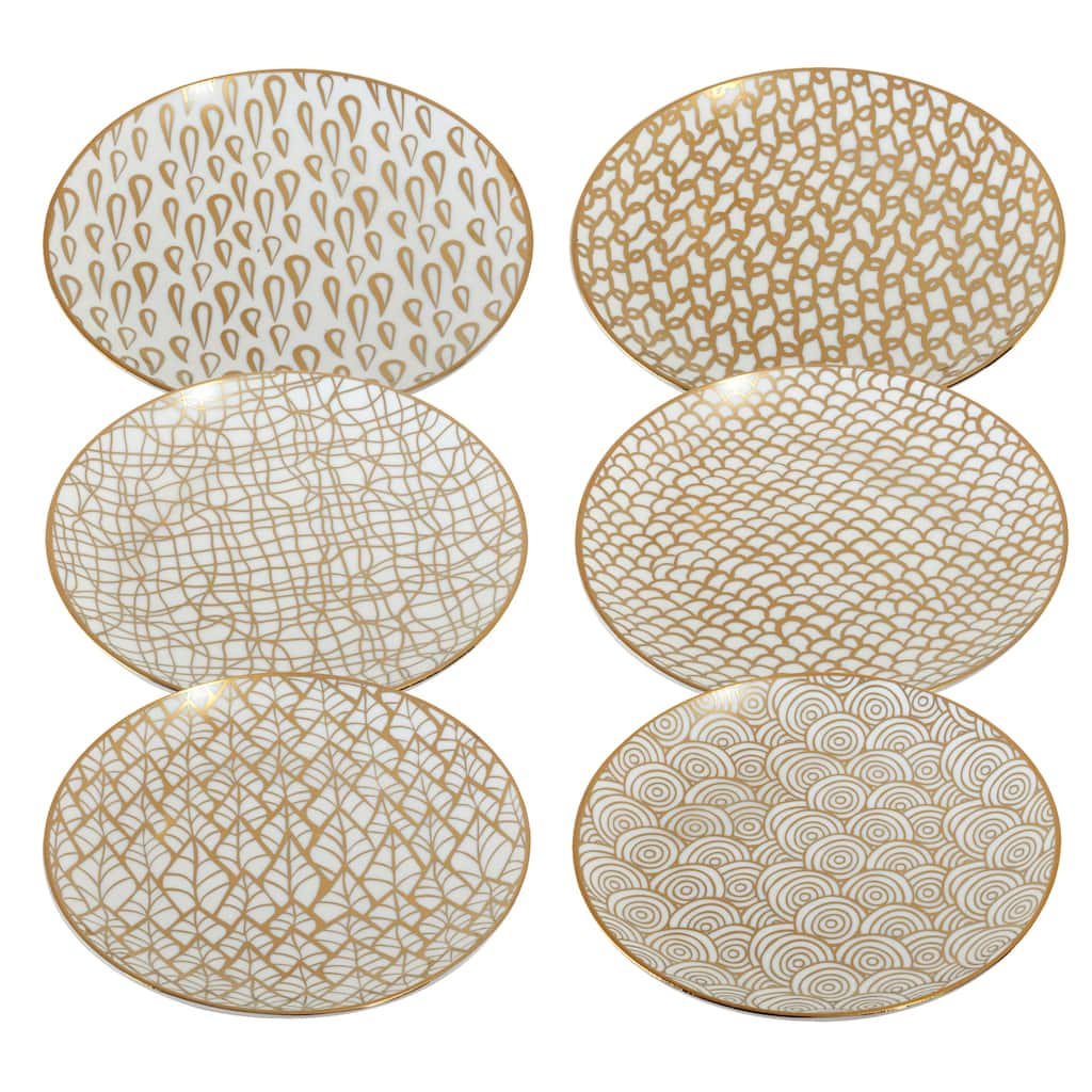 Certified International Mosaic Gold Plated 6" Luncheon/Canape Plates, Set of 6 Assorted Designs - 6-inch