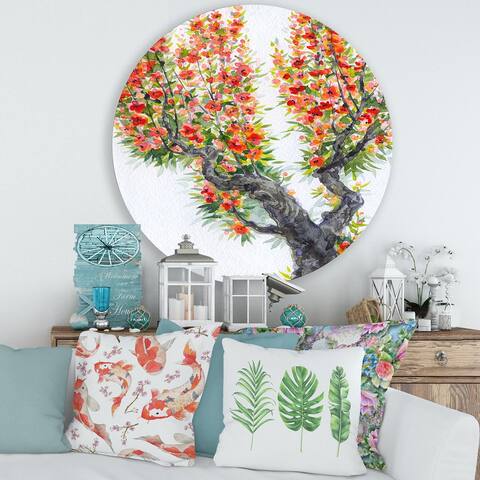 Designart 'Blooming Of An Old Tree In Spring II' Traditional Metal Circle Wall Art