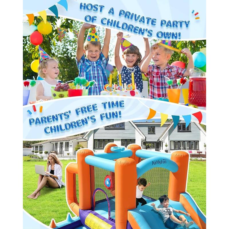Bounce House for Kids 5-12 Inflatable Bouncy House for Kids Outdoor with Ball Pit Pool, Basketball Hoop, Football Playing