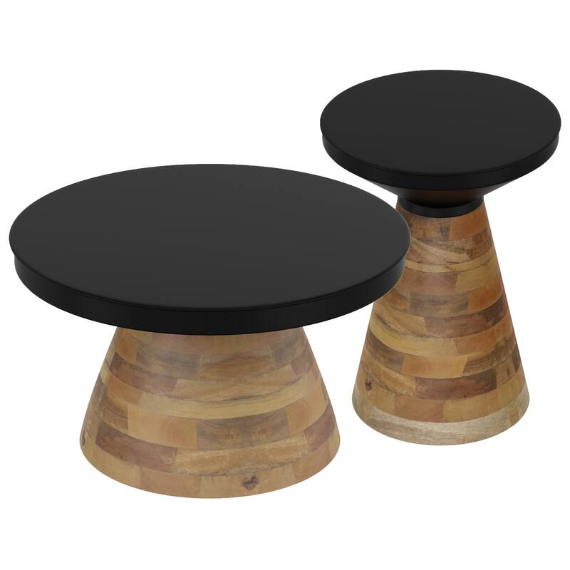 2pc Coffee Table Set - Black with Walnut - Black - Iron