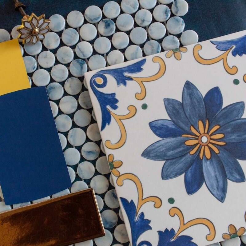 The Tile Life Eterna Penny 12x12 Blue Round Glass Mosaic Floor, Wall & Backsplash Tile