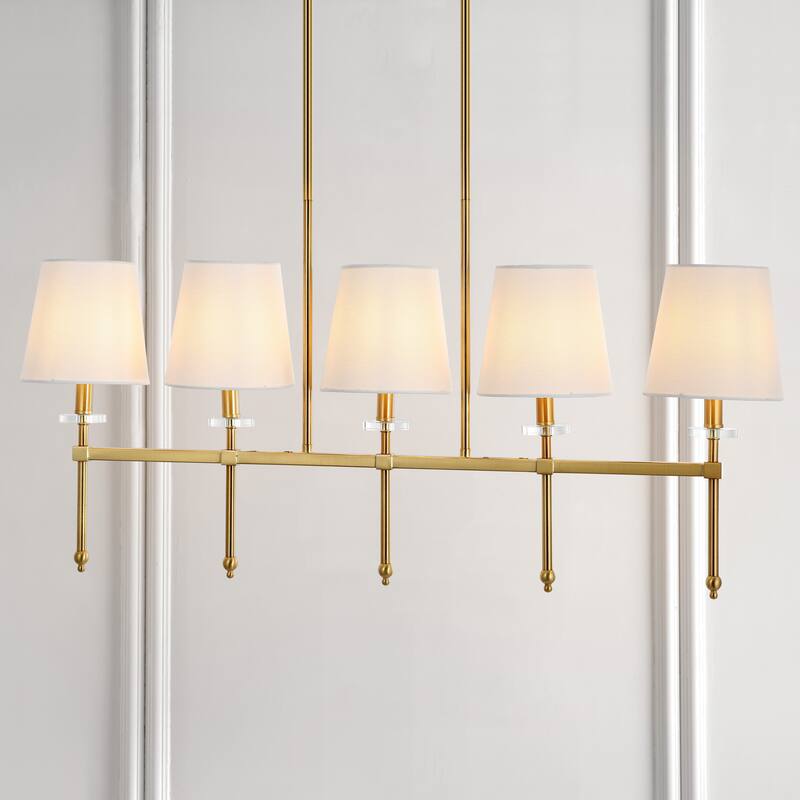Olivia 38.5" 5-Light Modern Midcentury Iron Linear LED Pendant, Brass Gold by JONATHAN Y - 5 Light