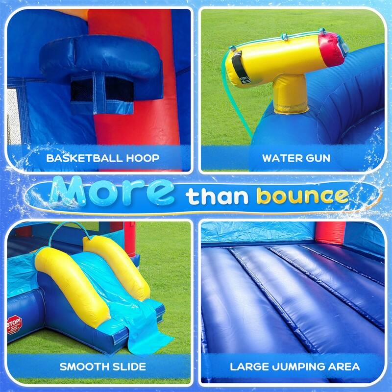 Vinyl Inflatable Bounce House with Water Guns,Slides, Basketball Hoop and 1100-Watt Blower - 22.5x12x25.5ft