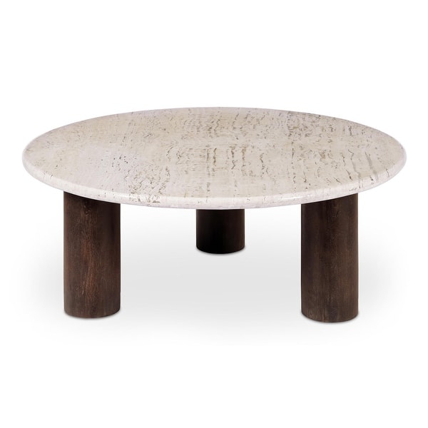 slide 2 of 10, NADAAL STUDIOS Harper, Coffee Table Stone Top with Mango Wood Base - 42 X 42 X 16.14