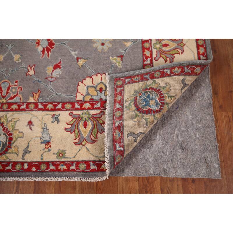 Gray Floral Oushak Oriental Area Rug Hand-Knotted Wool Carpet - 6'0" x 8'11"