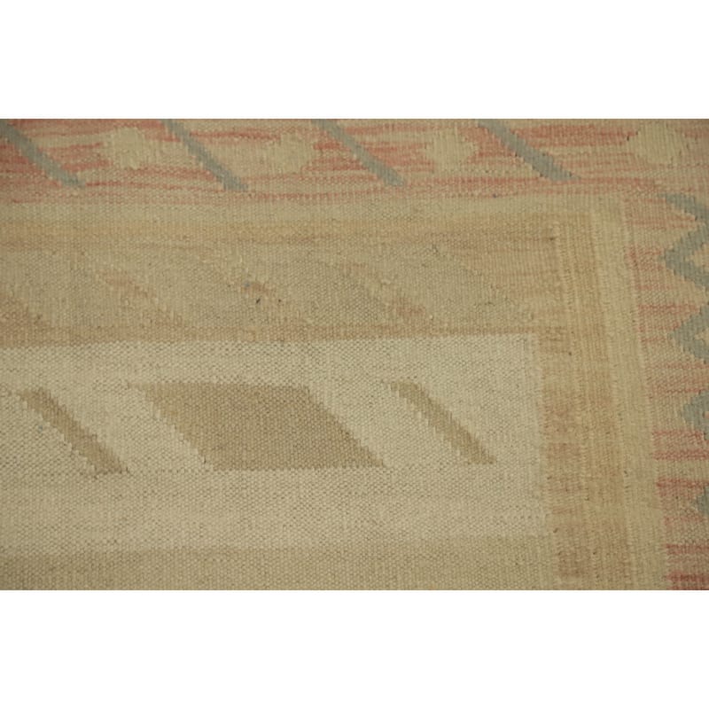Hand Woven Oriental 100% Wool Carpet Southwestern Tribal Beige & Ivories Kilim Runner Rug - 11' 5'' X 2' 8''