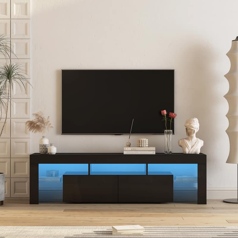 Black 63" TV Stand with LED Lights & Storage for TVs Up to 65"