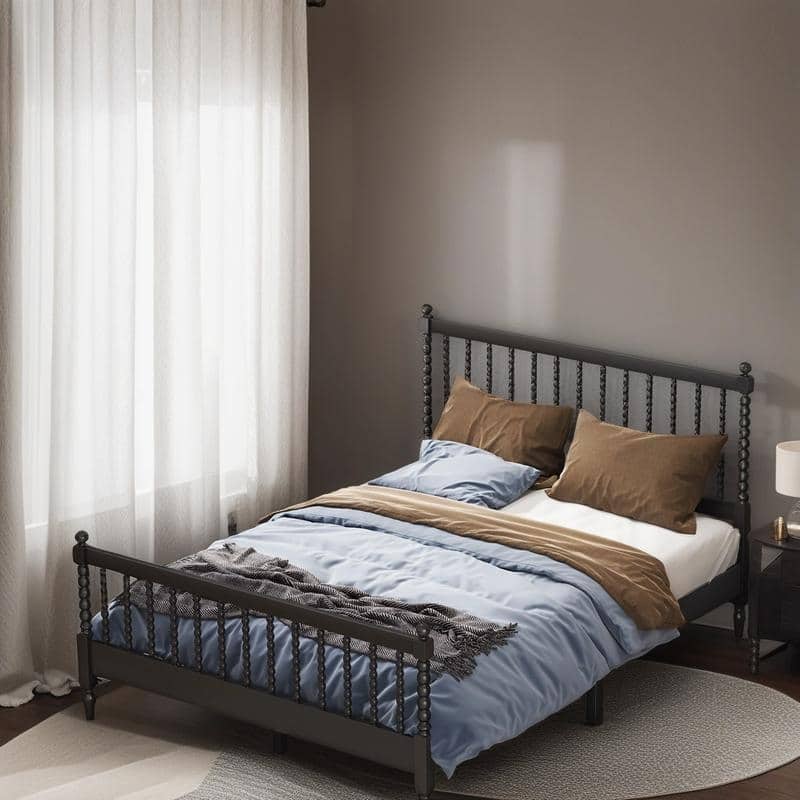 Queen Size Wood Platform Bed with Gourd Shaped Headboard and Footboard