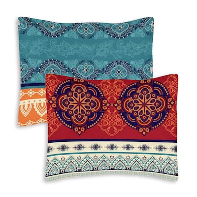 Sweet Jojo Designs Boho Chic Mandala Pillow Shams 2 Pack Set - Red Blue Orange Bohemian Colorful Vintage Retro Patterned Tribal