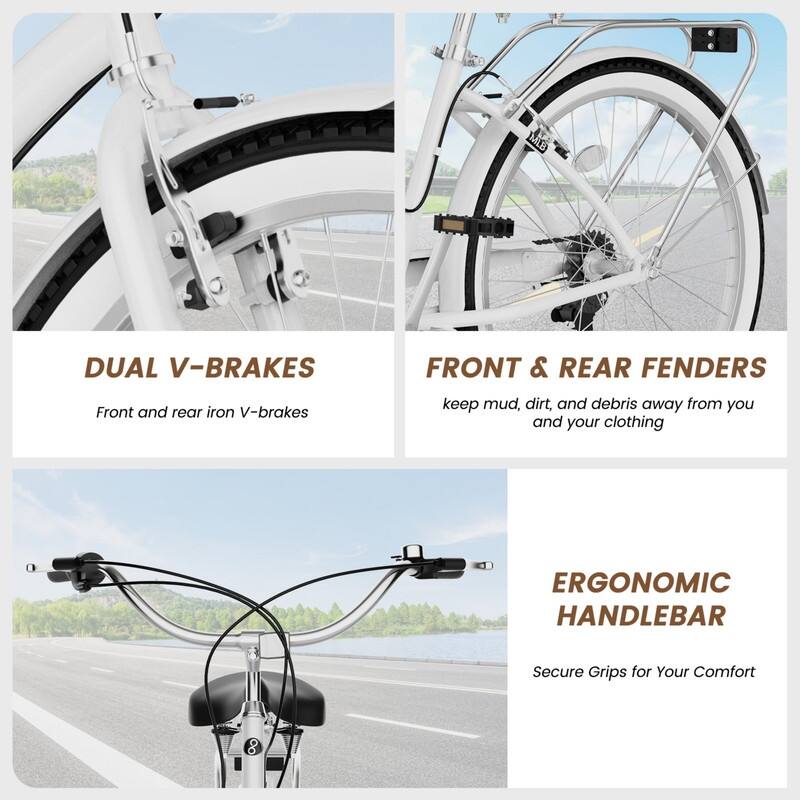 Beach Cruiser Bike for Women and Men, 24/26 Inch 7-Speed Adult Bicycle