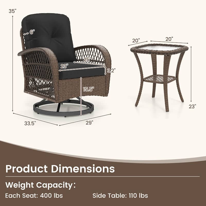 Costway 3 PCS Patio Swivel Rocker Set Gliding Bistro Furniture Set - See Details