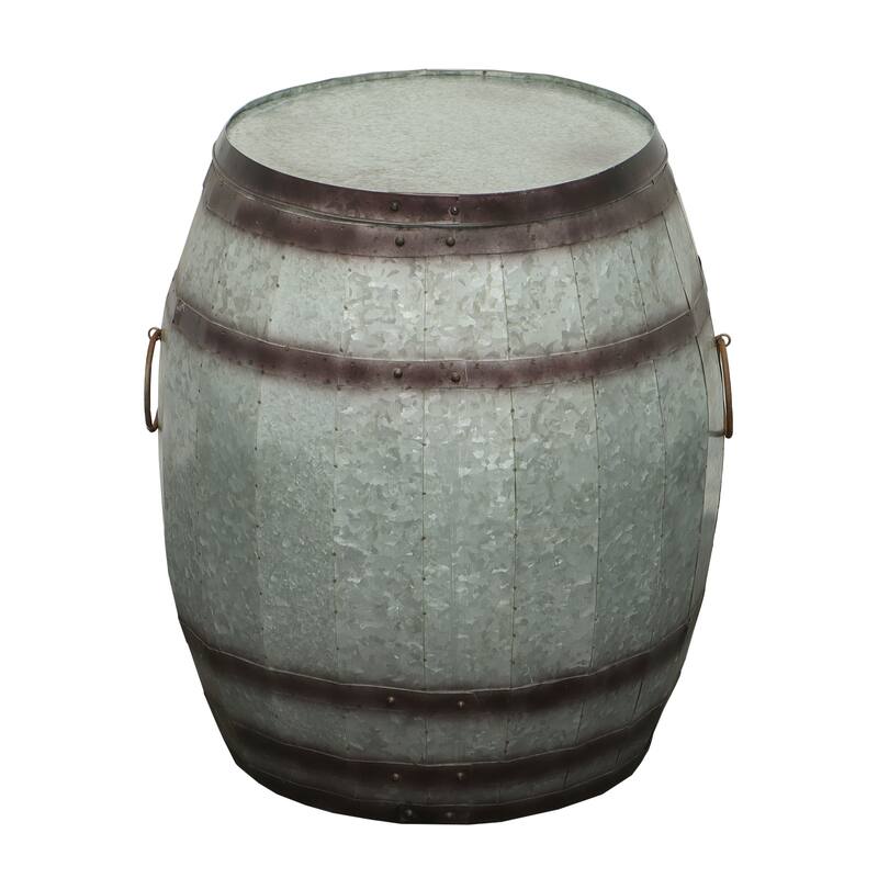Barrel Drum Shape Storage Table with Removable Lid, Rustic Brown and Gray Metal