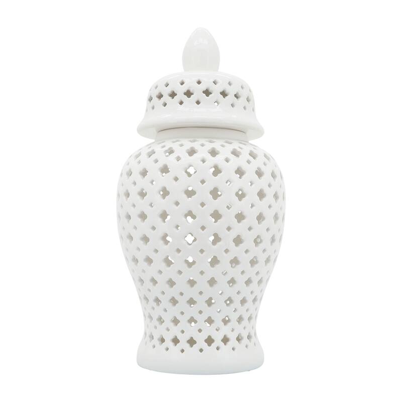 Modern Decorative Jar with Glossy Ceramic and Pierced Cutout Desig