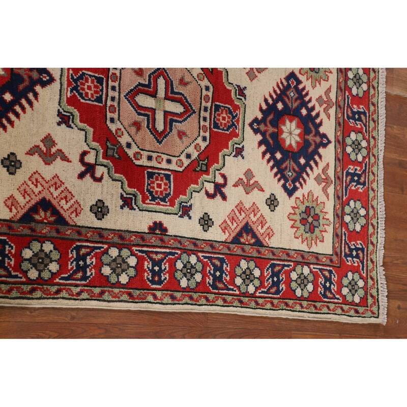 Geometric Kazak Accent Rug Handmade Wool Carpet - 2'7" x 3'9"