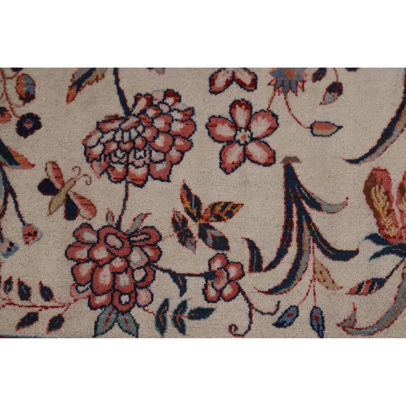 Hand Knotted Oriental 100% Wool Carpet Traditional All-Over Beige & Ivories Isfahan Area Rug - 12' 0'' X 8' 3''