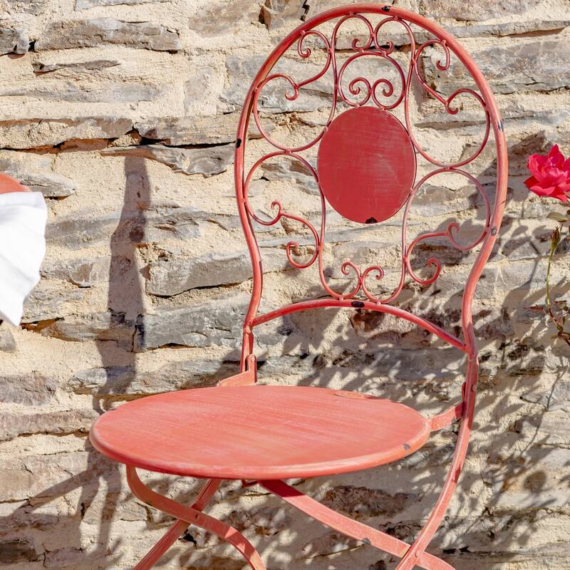 Three Piece Metal Bistro Set in Flamingo Pink "Le Chardenoux 1908" - 27.56x27.56x29.13