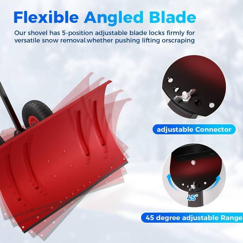 Heavy Duty Single Rod 20 * 29 Inch Wheeled Snow Shovel