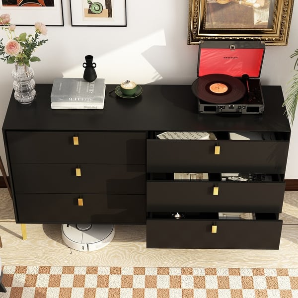 slim fit dress slacks Kendall 6-Drawer Dresser Black and Gold main image 1
