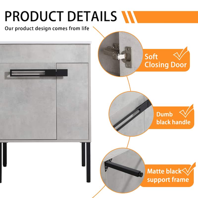 Bathroom Vanity With Sink In 24/30/36 Inch, Floating Bathroom Vanity or Freestanding Vanity With Soft Close Door