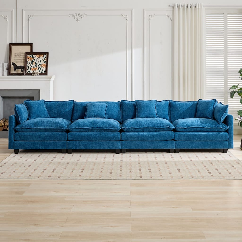 Roomfitters Large Upholstered 4-Seater Sofa with Plush Cushions and Pillows, Modern Cloud Couch for Living Room