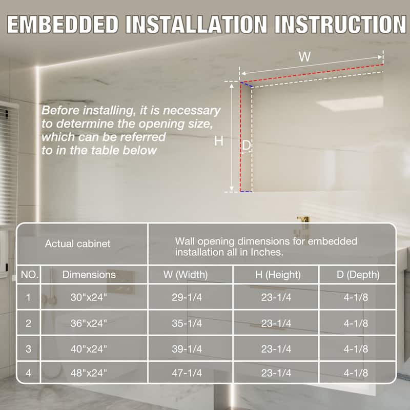 30-48'' W x 24'' H Surface or Recessed LED Bathroom Medicine Cabinet With Mirror,Defog & Quiet Hinges