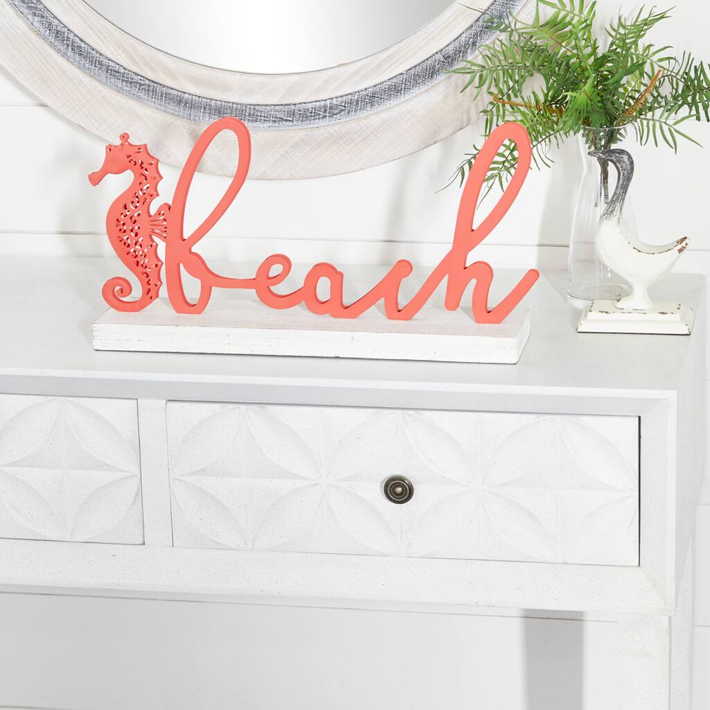 Red Wood Coastal Decorative Sign 10 x 19 x 4 - 19 x 4 x 10