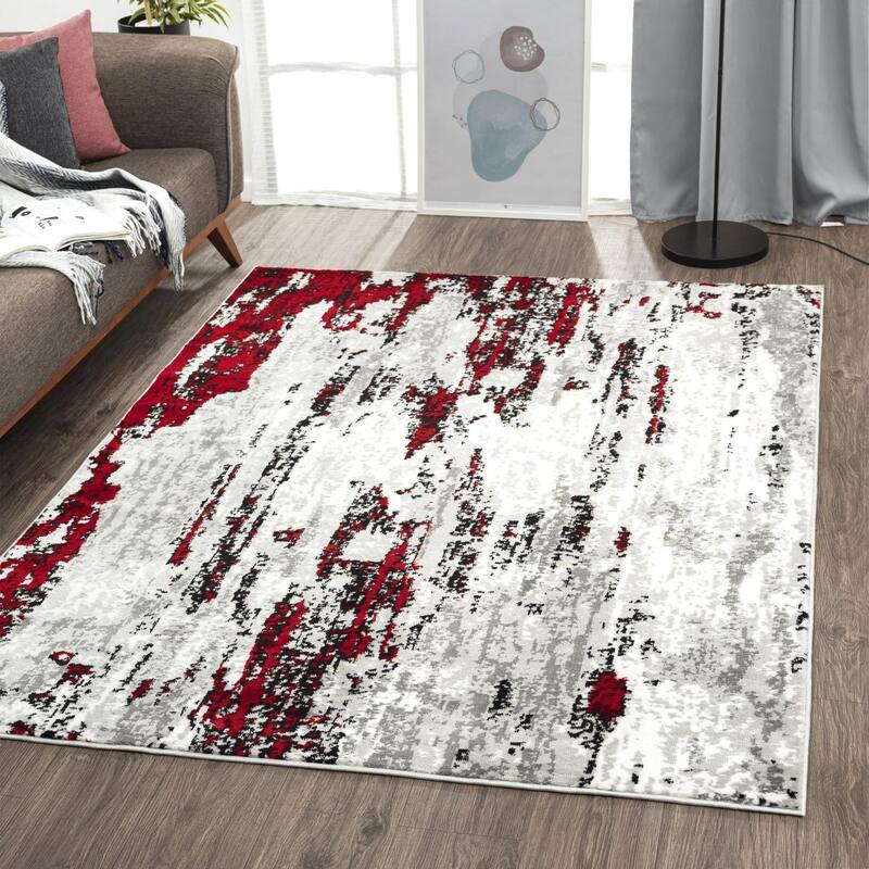 Luxe Weavers Modern Distressed Abstract Area Rug - 2' x 3' - Red