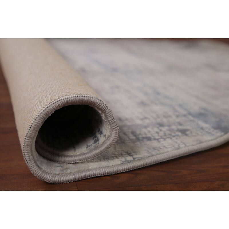 Beige Contemporary Abstract Rug Washable Machine-Made Oriental Printed Carpet